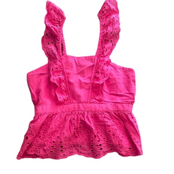 Banana Republic Fuschia Petite Textured Eyelet Peplum Top size MP - Picture 2 of 4